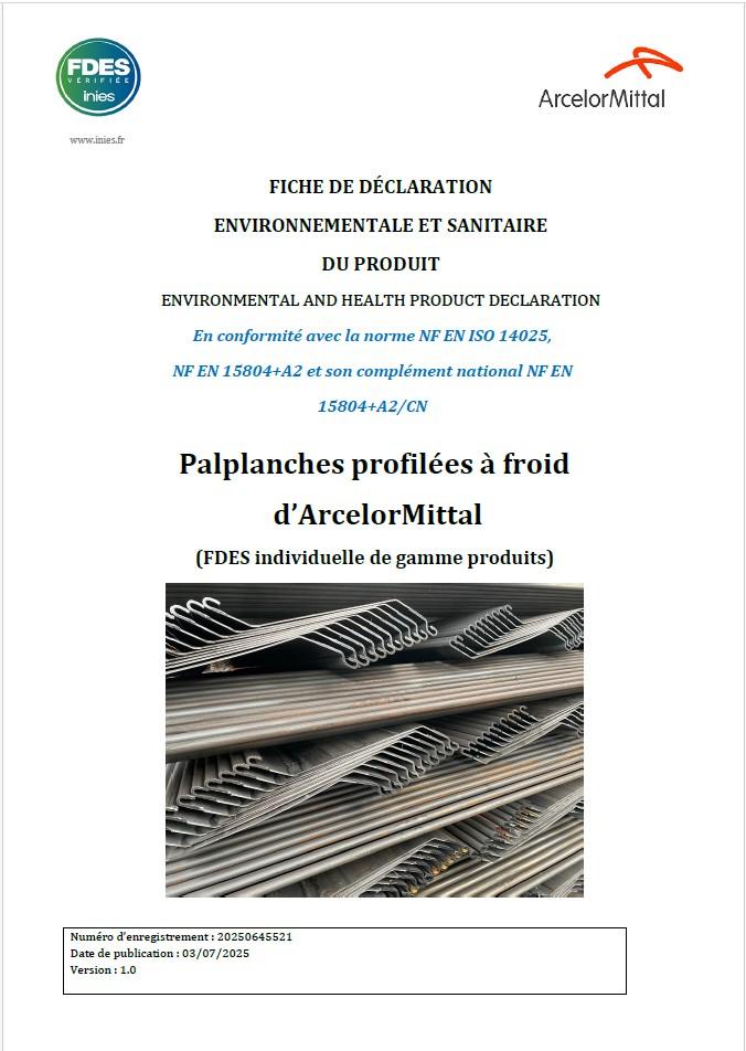 Cover of FDES report for cold-formed sheet piles by ArcelorMittal